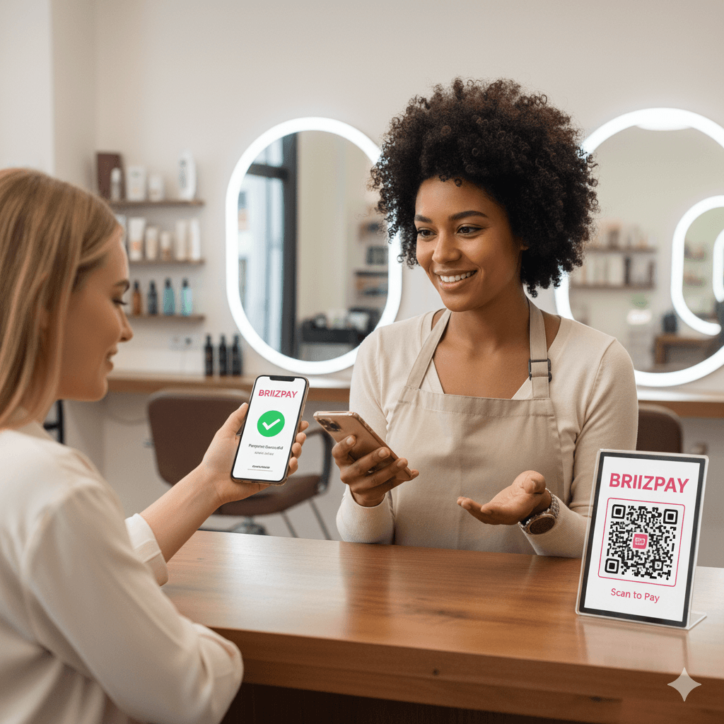 A customer paying a Briizpay merchant by QR code